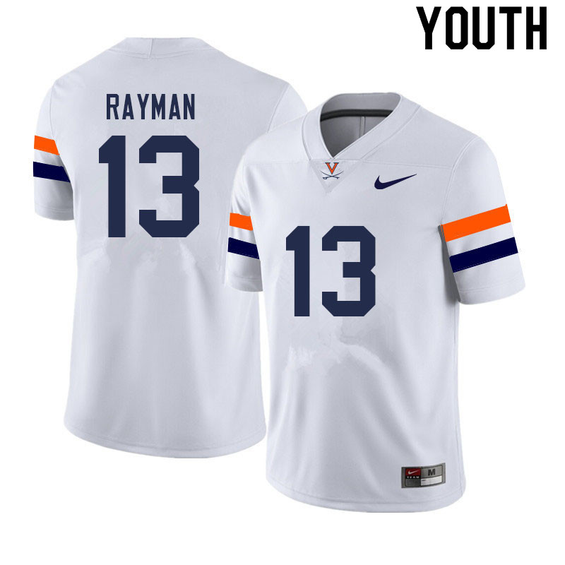 Youth #13 Jared Rayman Virginia Cavaliers College Football Jerseys Sale-White - Click Image to Close